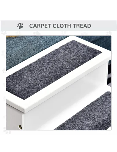 PawHut 3 Step Wooden Dog Steps Pet Stairs for Dogs, Cat Ladder for Bed Couch with Storage White