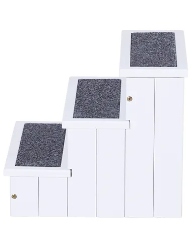 PawHut 3 Step Wooden Dog Steps Pet Stairs for Dogs, Cat Ladder for Bed Couch with Storage White