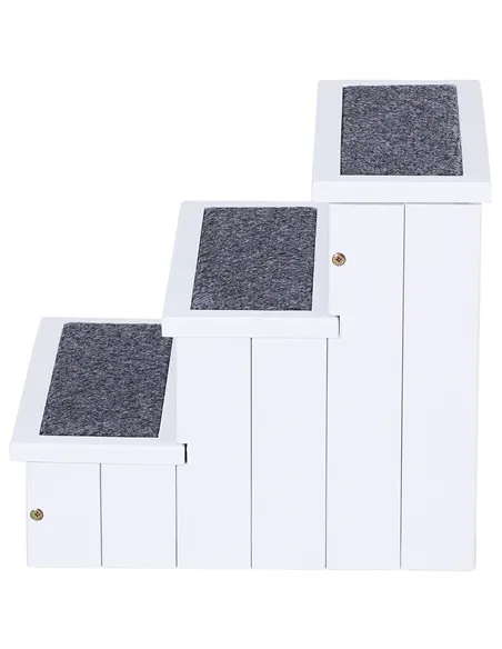 PawHut 3 Step Wooden Dog Steps Pet Stairs for Dogs, Cat Ladder for Bed Couch with Storage White
