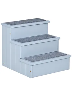 PawHut 3 Step Wooden Dog Steps Pet Stairs for Dogs, Cat Ladder for Bed Couch with Storage Grey
