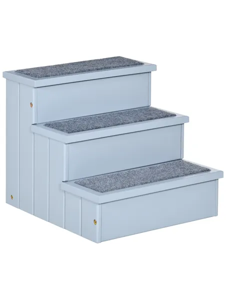 PawHut 3 Step Wooden Dog Steps Pet Stairs for Dogs, Cat Ladder for Bed Couch with Storage Grey