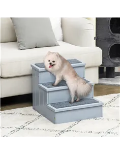 PawHut 3 Step Wooden Dog Steps Pet Stairs for Dogs, Cat Ladder for Bed Couch with Storage Grey 2