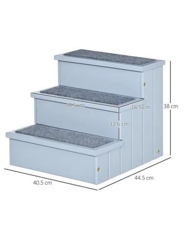 PawHut 3 Step Wooden Dog Steps Pet Stairs for Dogs, Cat Ladder for Bed Couch with Storage Grey