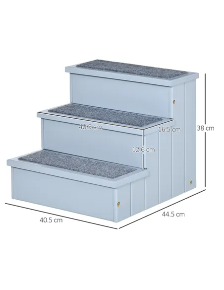 PawHut 3 Step Wooden Dog Steps Pet Stairs for Dogs, Cat Ladder for Bed Couch with Storage Grey