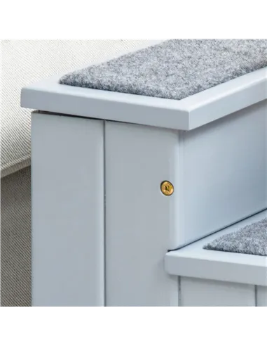 PawHut 3 Step Wooden Dog Steps Pet Stairs for Dogs, Cat Ladder for Bed Couch with Storage Grey