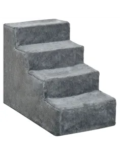 PawHut Four-Step Dog Stairs, with Washable Plush Cover, for High Bed Sofa, Dog Stairs for Small Dog and Cat - Light Grey