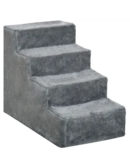 PawHut Four-Step Dog Stairs, with Washable Plush Cover, for High Bed Sofa, Dog Stairs for Small Dog and Cat - Light Grey