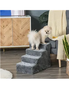 PawHut Four-Step Dog Stairs, with Washable Plush Cover, for High Bed Sofa, Dog Stairs for Small Dog and Cat - Light Grey 2