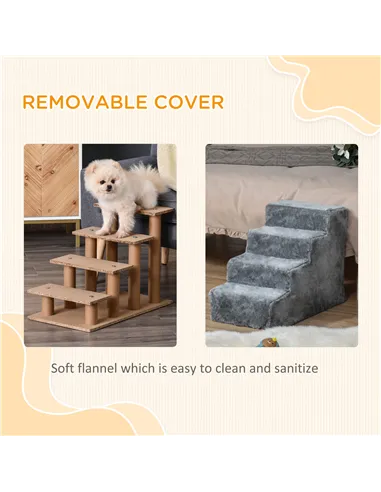 PawHut Four-Step Dog Stairs, with Washable Plush Cover, for High Bed Sofa, Dog Stairs for Small Dog and Cat - Light Grey