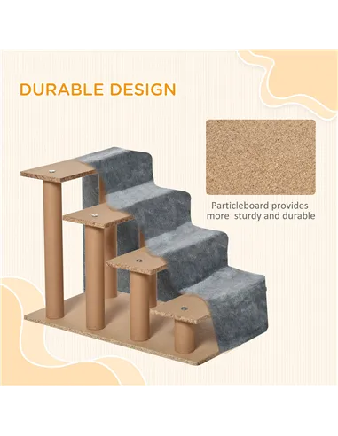 PawHut Four-Step Dog Stairs, with Washable Plush Cover, for High Bed Sofa, Dog Stairs for Small Dog and Cat - Light Grey
