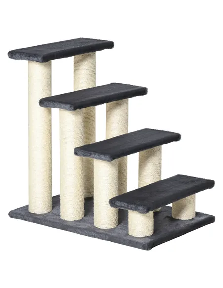 PawHut Dog Steps for Bed 4 Step Pet Stairs for Dog Cat ladder Scratch Post Grey