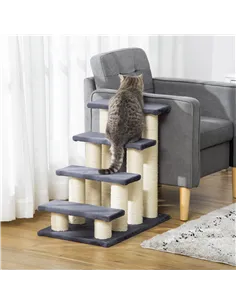 PawHut Dog Steps for Bed 4 Step Pet Stairs for Dog Cat ladder Scratch Post Grey 2