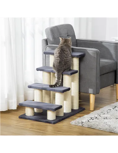 PawHut Dog Steps for Bed 4 Step Pet Stairs for Dog Cat ladder Scratch Post Grey