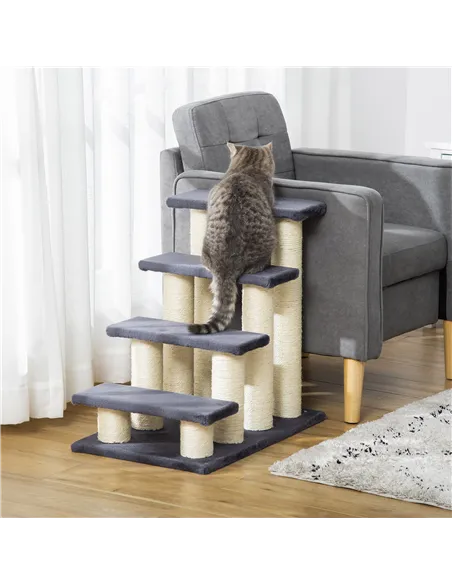 PawHut Dog Steps for Bed 4 Step Pet Stairs for Dog Cat ladder Scratch Post Grey