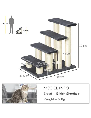 PawHut Dog Steps for Bed 4 Step Pet Stairs for Dog Cat ladder Scratch Post Grey