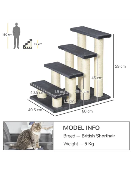 PawHut Dog Steps for Bed 4 Step Pet Stairs for Dog Cat ladder Scratch Post Grey