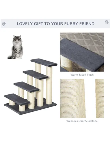 PawHut Dog Steps for Bed 4 Step Pet Stairs for Dog Cat ladder Scratch Post Grey