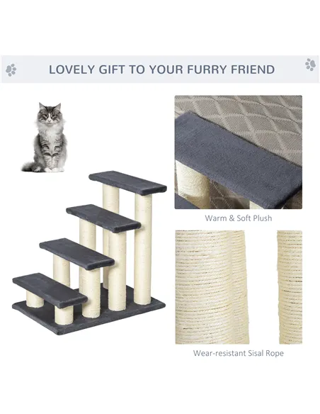 PawHut Dog Steps for Bed 4 Step Pet Stairs for Dog Cat ladder Scratch Post Grey