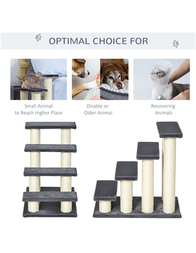 PawHut Dog Steps for Bed 4 Step Pet Stairs for Dog Cat ladder Scratch Post Grey