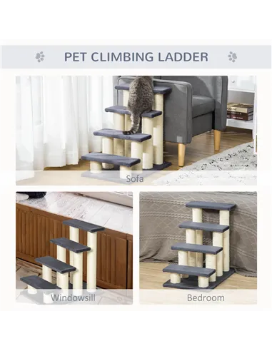 PawHut Dog Steps for Bed 4 Step Pet Stairs for Dog Cat ladder Scratch Post Grey
