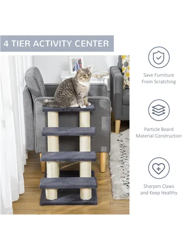 PawHut Dog Steps for Bed 4 Step Pet Stairs for Dog Cat ladder Scratch Post Grey