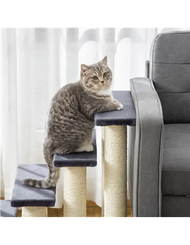 PawHut Dog Steps for Bed 4 Step Pet Stairs for Dog Cat ladder Scratch Post Grey