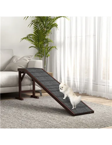PawHut Pet Ramp for Dogs Cats  Non-Slip Carpet Top Platform - Brown & Grey