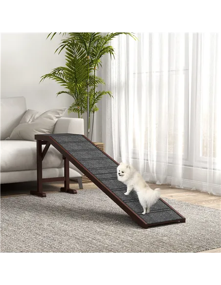 PawHut Pet Ramp for Dogs Cats  Non-Slip Carpet Top Platform - Brown & Grey