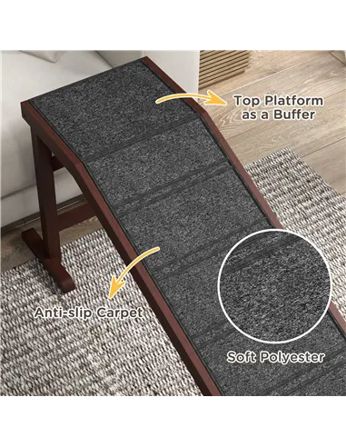 PawHut Pet Ramp for Dogs Cats  Non-Slip Carpet Top Platform - Brown & Grey