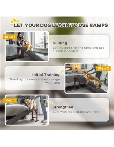 PawHut Pet Ramp for Dogs Cats  Non-Slip Carpet Top Platform - Brown & Grey