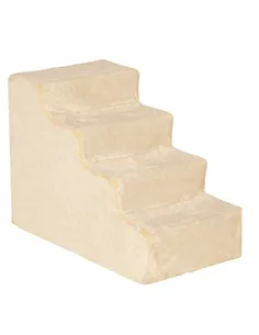 PawHut Four-Step Dog Stairs, with Washable Plush Cover, for High Bed Sofa, Dog Stairs for Small Dog and Cat - Beige