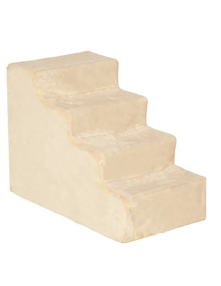 PawHut Four-Step Dog Stairs, with Washable Plush Cover, for High Bed Sofa, Dog Stairs for Small Dog and Cat - Beige