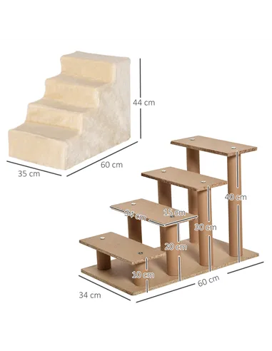 PawHut Four-Step Dog Stairs, with Washable Plush Cover, for High Bed Sofa, Dog Stairs for Small Dog and Cat - Beige