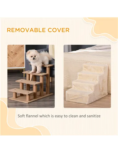 PawHut Four-Step Dog Stairs, with Washable Plush Cover, for High Bed Sofa, Dog Stairs for Small Dog and Cat - Beige