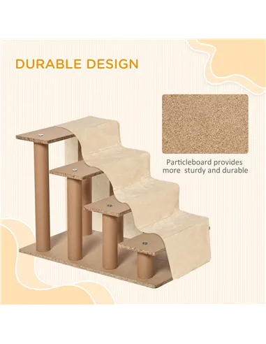 PawHut Four-Step Dog Stairs, with Washable Plush Cover, for High Bed Sofa, Dog Stairs for Small Dog and Cat - Beige
