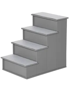 PawHut 4 Step Wooden Dog Steps Pet Stairs for Dogs, Cat Ladder for Bed Couch with Non-Slip Carpet 40 x 59 x 54.2 cm, Grey
