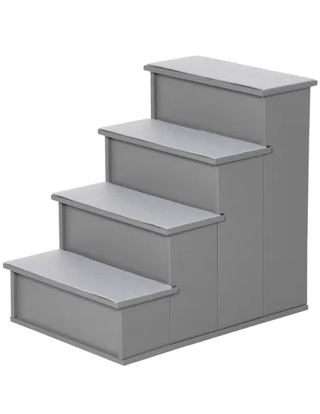 PawHut 4 Step Wooden Dog Steps Pet Stairs for Dogs, Cat Ladder for Bed Couch with Non-Slip Carpet 40 x 59 x 54.2 cm, Grey