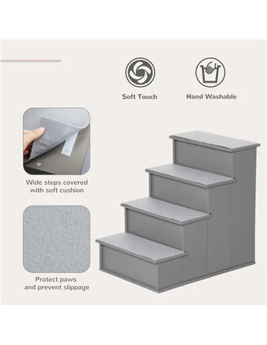 PawHut 4 Step Wooden Dog Steps Pet Stairs for Dogs, Cat Ladder for Bed Couch with Non-Slip Carpet 40 x 59 x 54.2 cm, Grey