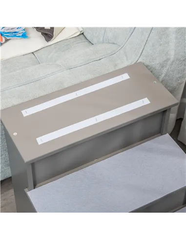 PawHut 4 Step Wooden Dog Steps Pet Stairs for Dogs, Cat Ladder for Bed Couch with Non-Slip Carpet 40 x 59 x 54.2 cm, Grey