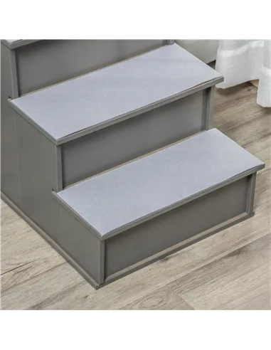 PawHut 4 Step Wooden Dog Steps Pet Stairs for Dogs, Cat Ladder for Bed Couch with Non-Slip Carpet 40 x 59 x 54.2 cm, Grey