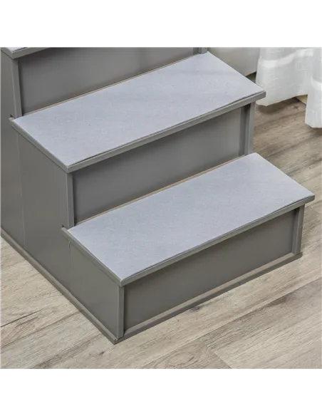 PawHut 4 Step Wooden Dog Steps Pet Stairs for Dogs, Cat Ladder for Bed Couch with Non-Slip Carpet 40 x 59 x 54.2 cm, Grey