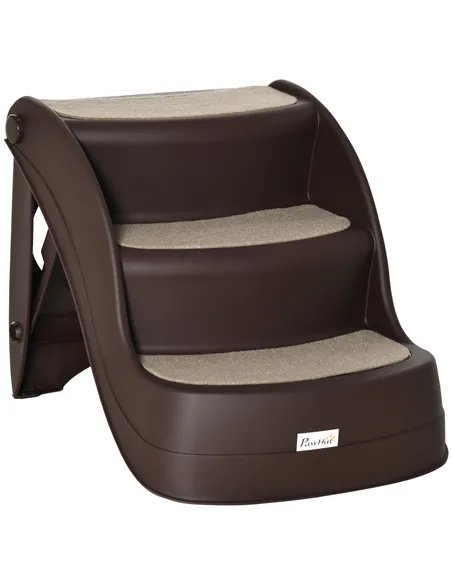 PawHut Foldable Pet Stairs Portable Dog Steps 3-Step Design with Non-slip Mats for High Beds, Sofas, 49 x 38 x 38 cm, Brown