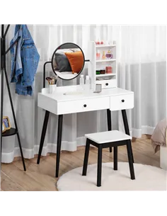 HOMCOM Dressing Table Set with Mirror and Stool, Vanity Makeup Table with 3 Drawers and Open Shelves for Bedroom, Living Room, W 2
