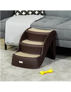 PawHut Foldable Pet Stairs Portable Dog Steps 3-Step Design with Non-slip Mats for High Beds, Sofas, 49 x 38 x 38 cm, Brown 2