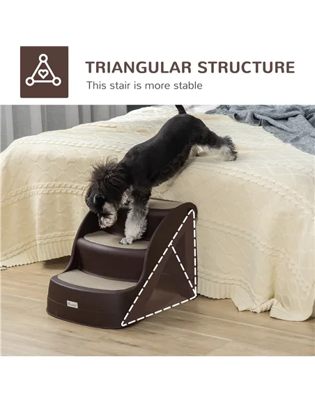 PawHut Foldable Pet Stairs Portable Dog Steps 3-Step Design with Non-slip Mats for High Beds, Sofas, 49 x 38 x 38 cm, Brown