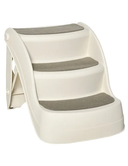 PawHut Foldable Pet Stairs Portable Dog Steps 3-Step Design with Non-slip Mats for High Beds, Sofas, 49 x 38 x 38 cm, Cream
