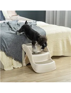 PawHut Foldable Pet Stairs Portable Dog Steps 3-Step Design with Non-slip Mats for High Beds, Sofas, 49 x 38 x 38 cm, Cream 2