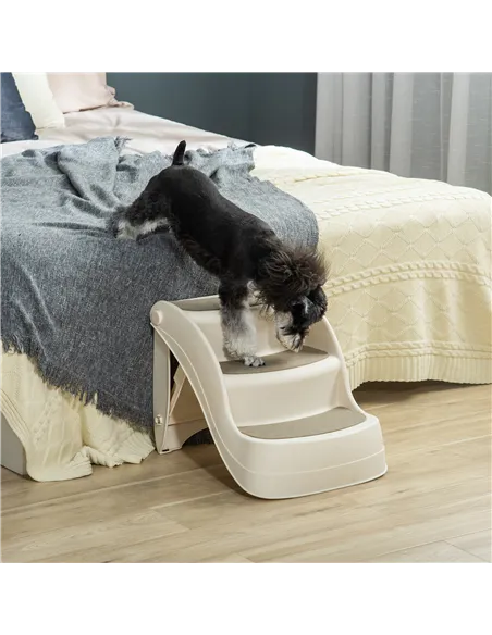 PawHut Foldable Pet Stairs Portable Dog Steps 3-Step Design with Non-slip Mats for High Beds, Sofas, 49 x 38 x 38 cm, Cream
