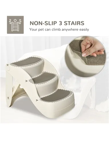 PawHut Foldable Pet Stairs Portable Dog Steps 3-Step Design with Non-slip Mats for High Beds, Sofas, 49 x 38 x 38 cm, Cream