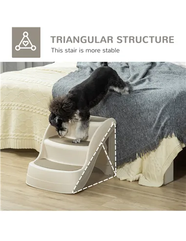 PawHut Foldable Pet Stairs Portable Dog Steps 3-Step Design with Non-slip Mats for High Beds, Sofas, 49 x 38 x 38 cm, Cream
